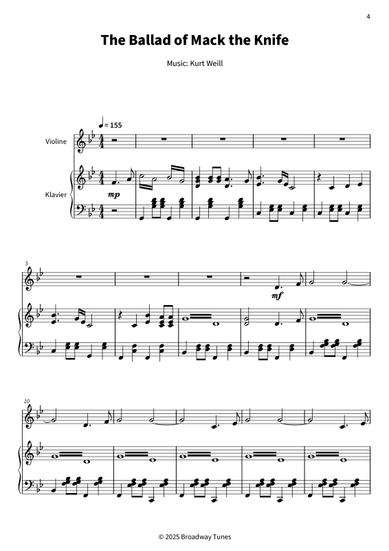 Product gallery: Page 1 of 11 The Ballad of Mack the Knife, , (violin and piano)