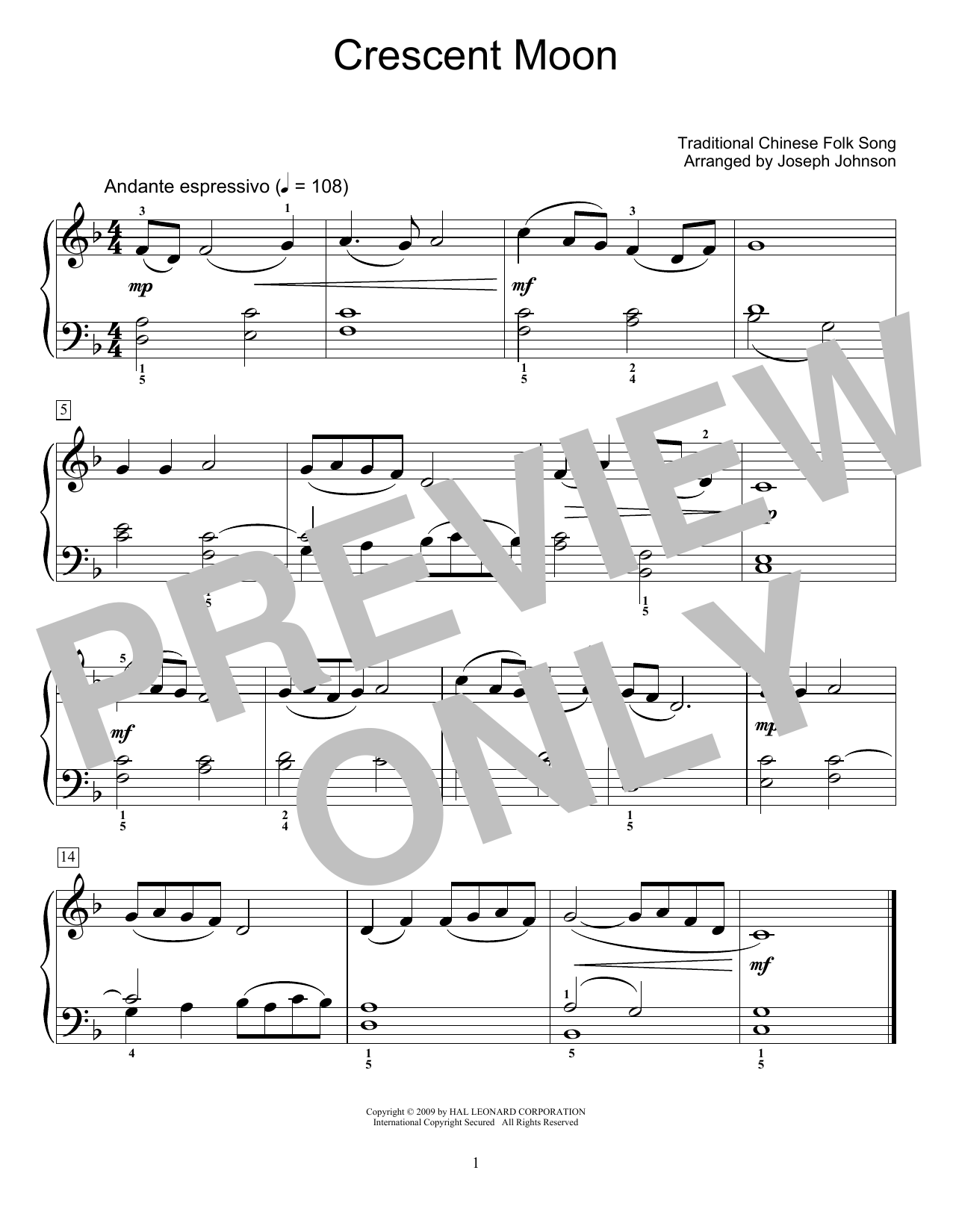 Product gallery: Page 1 of 1 Crescent Moon (arr. Joseph Johnson), Traditional Chinese Folk Song