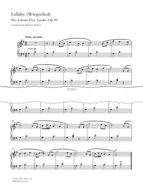 Produktgalerie: Seite 1 von 1 Lullaby (Wiegenlied), Johannes Brahms, Klavier