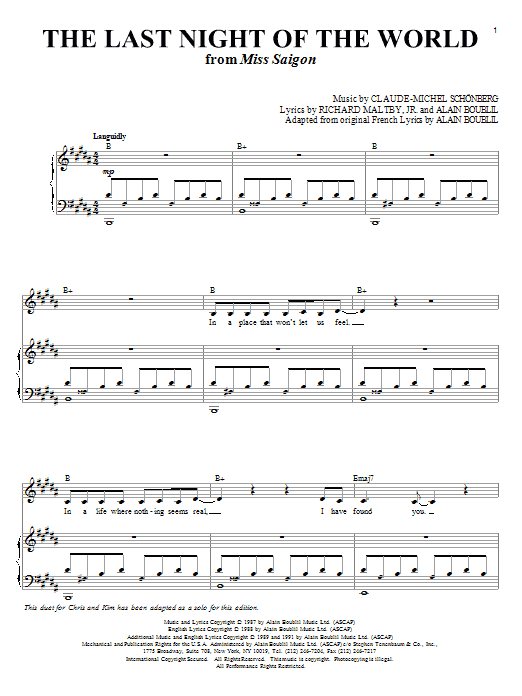 Produktbild zu: The Last Night Of The World (from Miss Saigon)