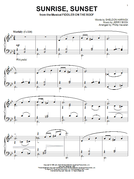 Product gallery: Page 1 of 1 Sunrise, Sunset (arr. Phillip Keveren), Bock & Harnick