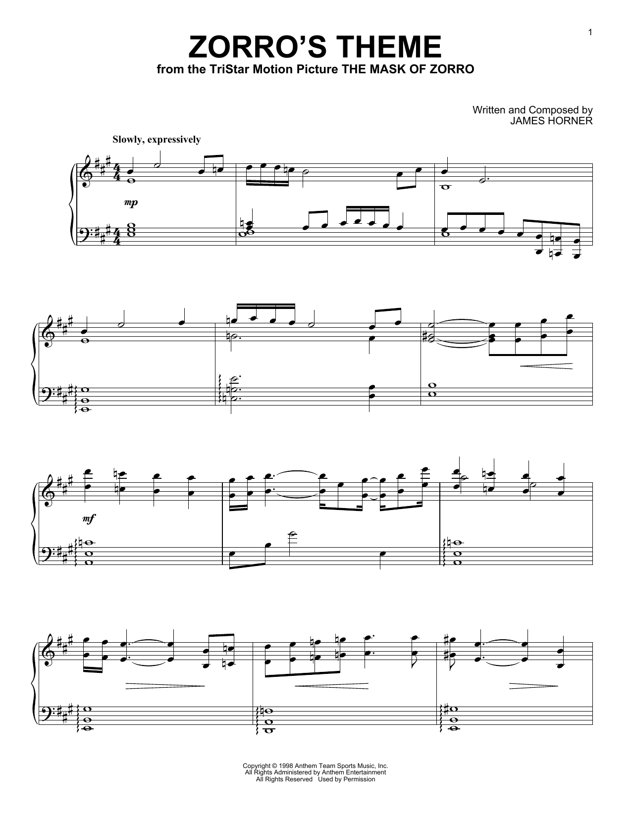 Product picture to: Zorro's Theme (from The Mask of Zorro)