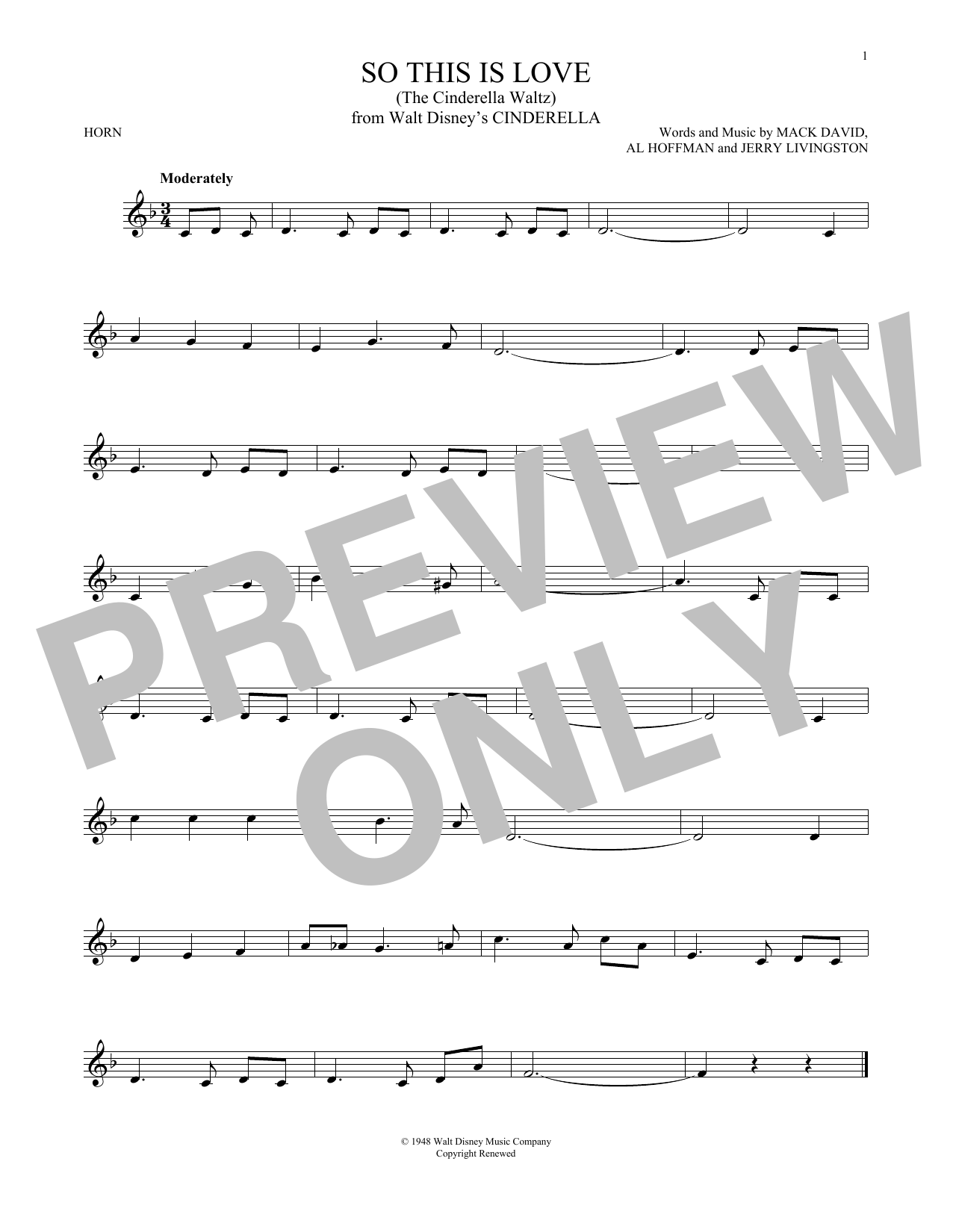 Produktgalerie: Seite 1 von 1 So This Is Love (from Cinderella), Mack David, Al Hoffman and Jerry Livingston, Horn