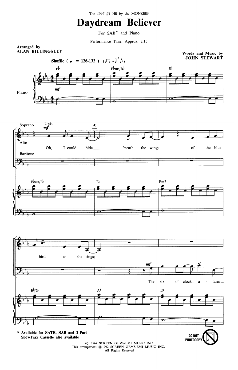 Produktbild zu: Daydream Believer (arr. Alan Billingsley)