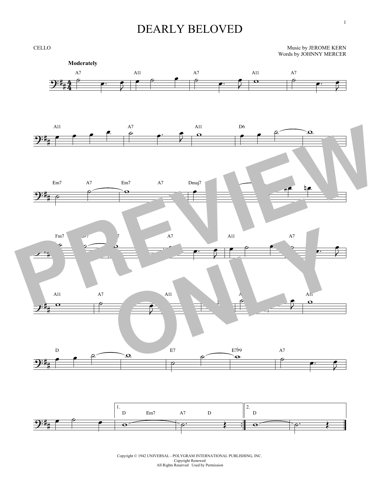 Produktgalerie: Seite 1 von 1 Dearly Beloved, Jerome Kern, Violoncello