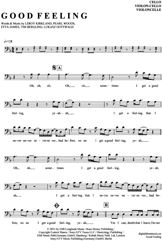 Produktgalerie: Seite 1 von 5 Good Feeling , Flo Rida, (Violon-Cello)