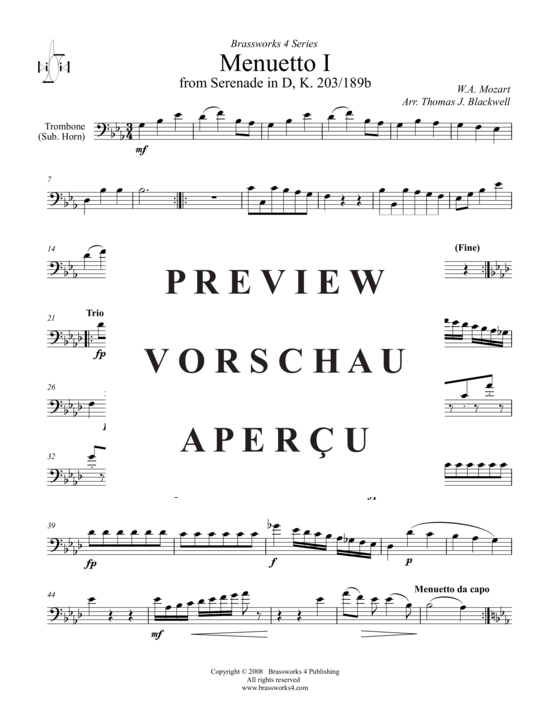 Produktgalerie: Seite 5 von 10 Menuetto I aus Serenade in D, , (2xTrompete in B, Horn in F, Posaune)