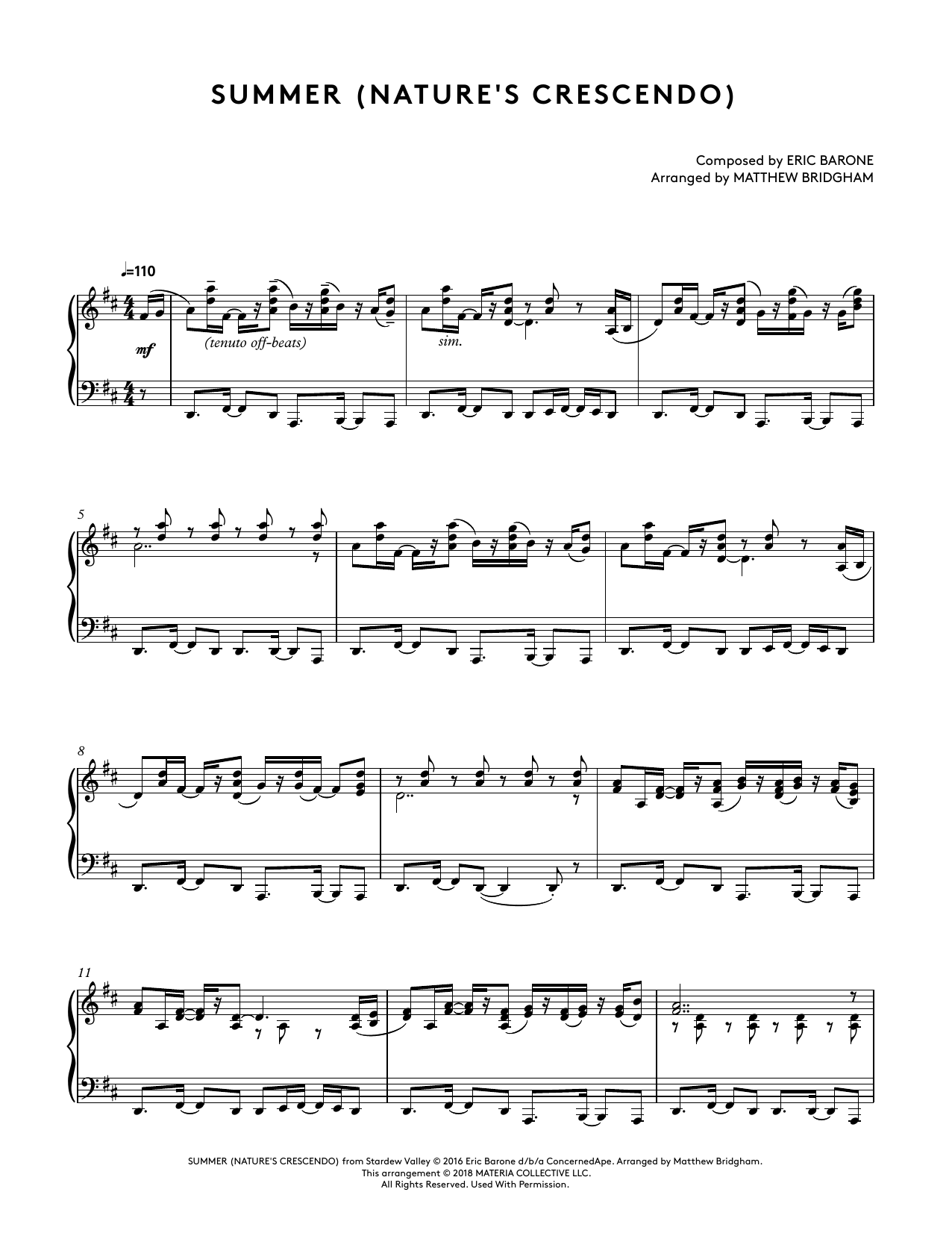 Produktbild zu: Summer (Nature's Crecendo) (from Stardew Valley Piano Collections) (arr. Matthew Bridgham)