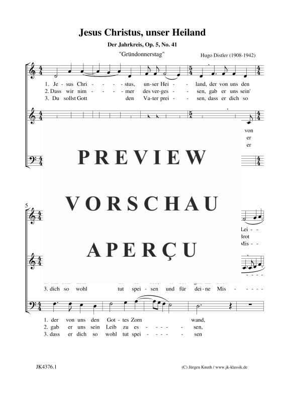 Produktgalerie: Seite 2 von 3 Jesus Christus, unser Heiland (Der Jahrkreis, Op.5, Nr.41), , Gemischter Chor 3-stimmig SAM
