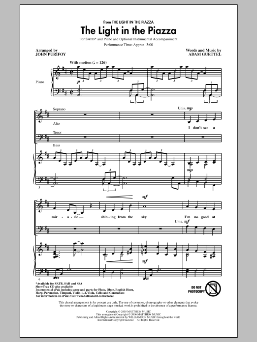 Product gallery: Page 1 of 1 The Light In The Piazza (arr. John Purifoy), Adam Guettel