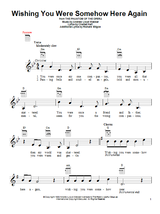 Product gallery: Page 1 of 1 Wishing You Were Somehow Here Again (from The Phantom Of The Opera), Andrew Lloyd Webber