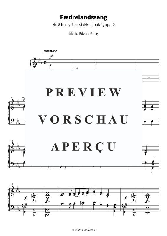 Product gallery: Page 1 of 6 Fædrelandssang - Nr. 8 fra Lyriske stykker, bok 1, op. 12, , Piano Solo