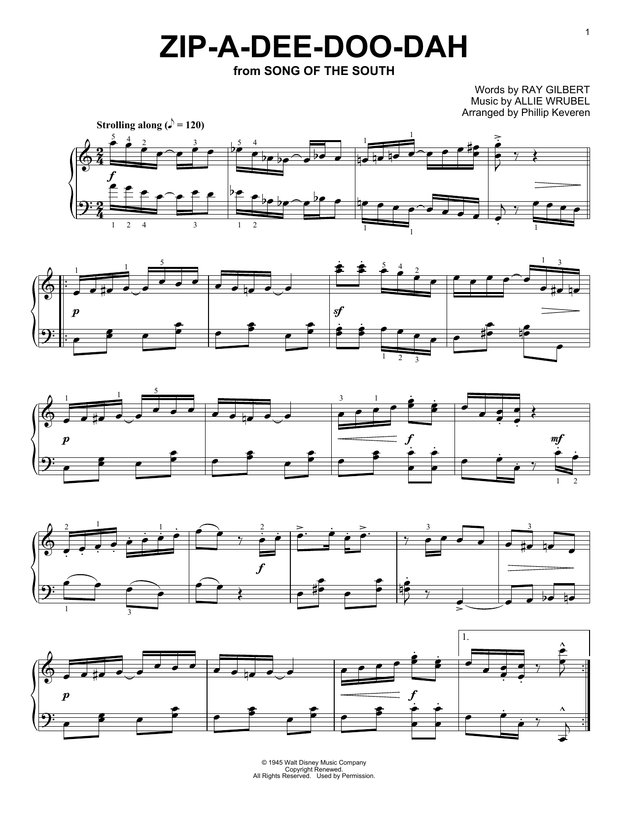 Product gallery: Page 1 of 1 Zip-A-Dee-Doo-Dah (from Song Of The South) [Ragtime version] (arr. Phillip Keveren), James Baskett