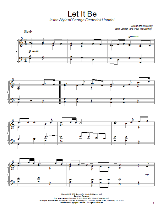 Product gallery: Page 1 of 1 Let It Be (in the style of George Friderick Handel), The Beatles