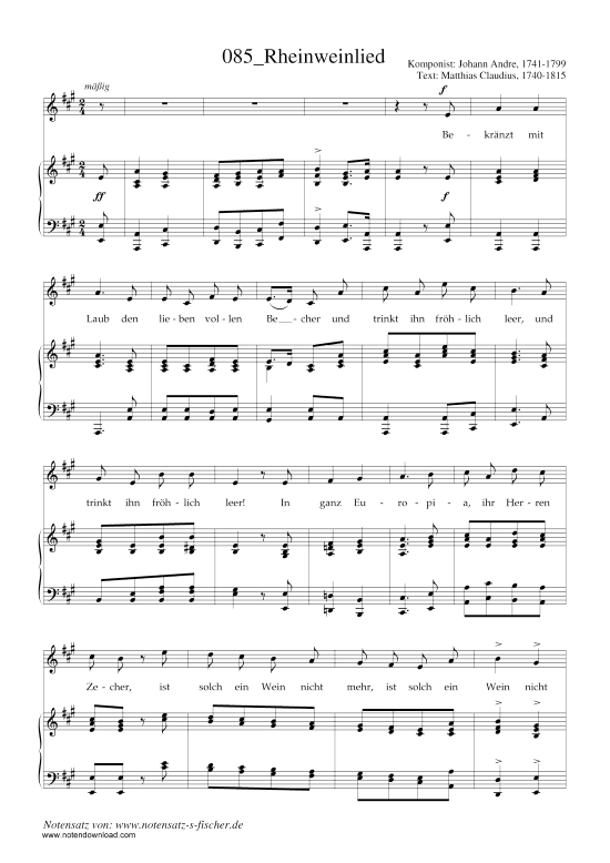 Produktbild zu: Rheinweinlied Johann Andre (1741-1799)