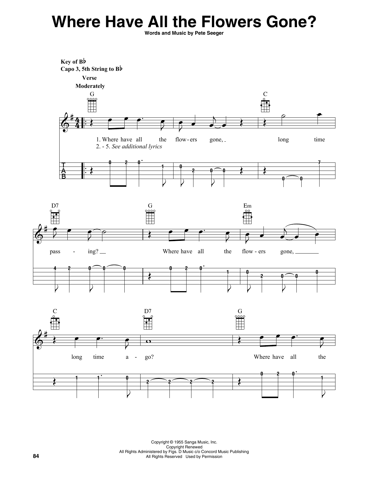 Produktgalerie: Seite 1 von 1 Where Have All The Flowers Gone? (arr. Fred Sokolow), Pete Seeger, Banjo