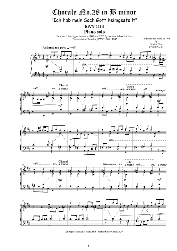 Produktbild zu: Choral No.28 in H-Moll (Ich hab mein Sach Gott heimgestellt) BWV 1113Johann Sebastian Bach