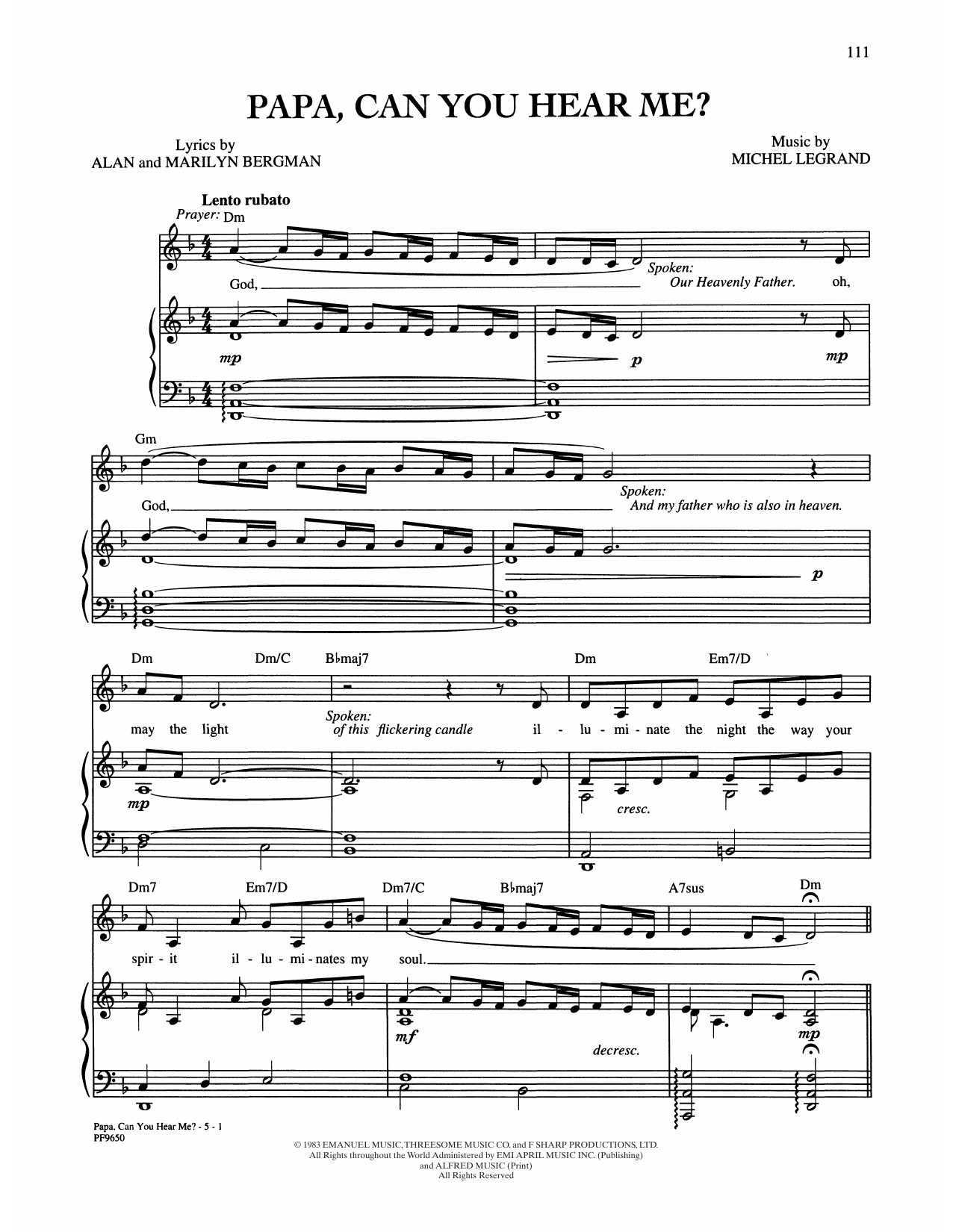 Produktgalerie: Seite 1 von 1 Papa, Can You Hear Me? (from Yentl), Barbra Streisand, Gesang, Gitarre, Klavier