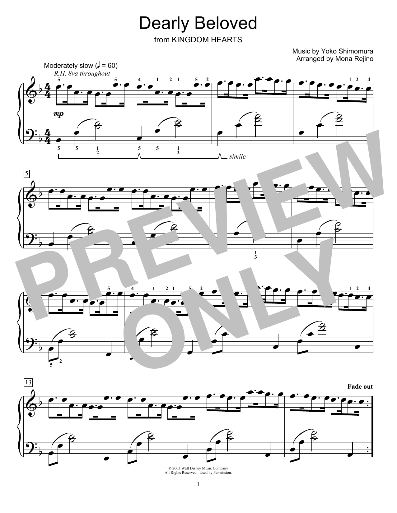 Product picture to: Dearly Beloved (from Kingdom Hearts) (arr. Mona Rejino)