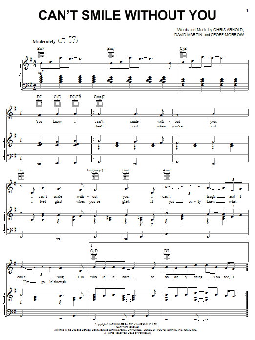 Produktgalerie: Seite 1 von 1 Can't Smile Without You, Barry Manilow, Gesang, Gitarre, Klavier