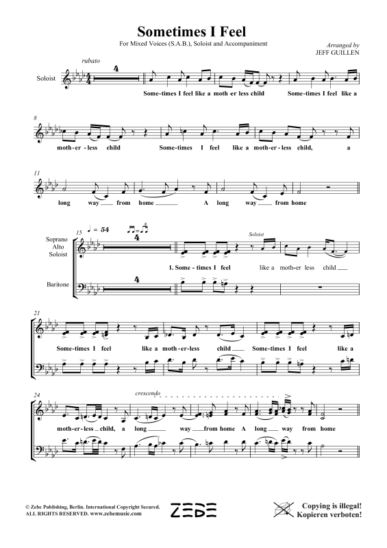 Produktgalerie: Seite 1 von 11 Sometimes I Feel Like a Motherless Child, , Gemischter Chor SAB, Sopran Solo und Klavier