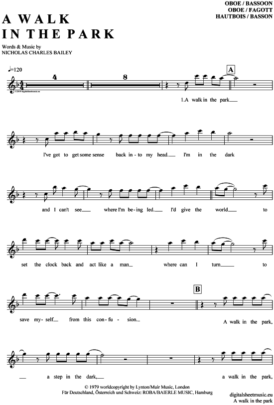 Produktgalerie: Seite 1 von 4 A walk in the park , Nick Straker Band, (Oboe / Fagott)