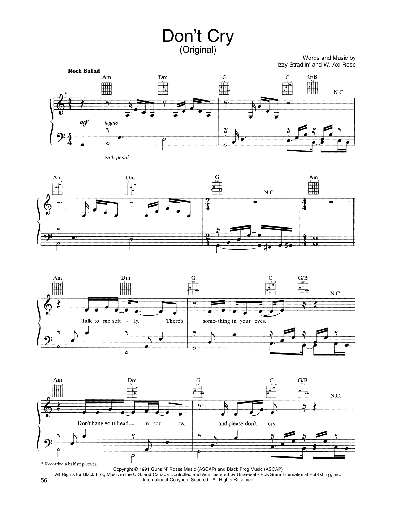 Produktgalerie: Seite 1 von 1 Don't Cry, Guns N' Roses, Gesang, Gitarre, Klavier