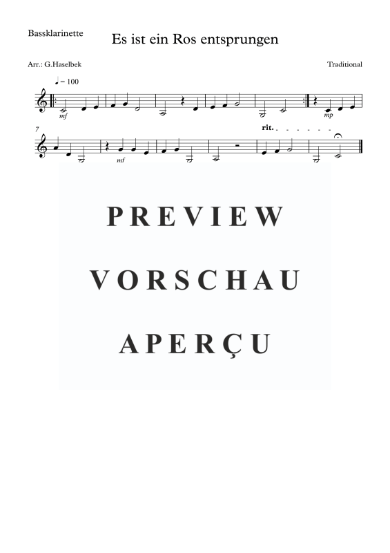 Produktgalerie: Seite 6 von 6 Es ist ein Ros entsprungen, , Klarinettenquartett