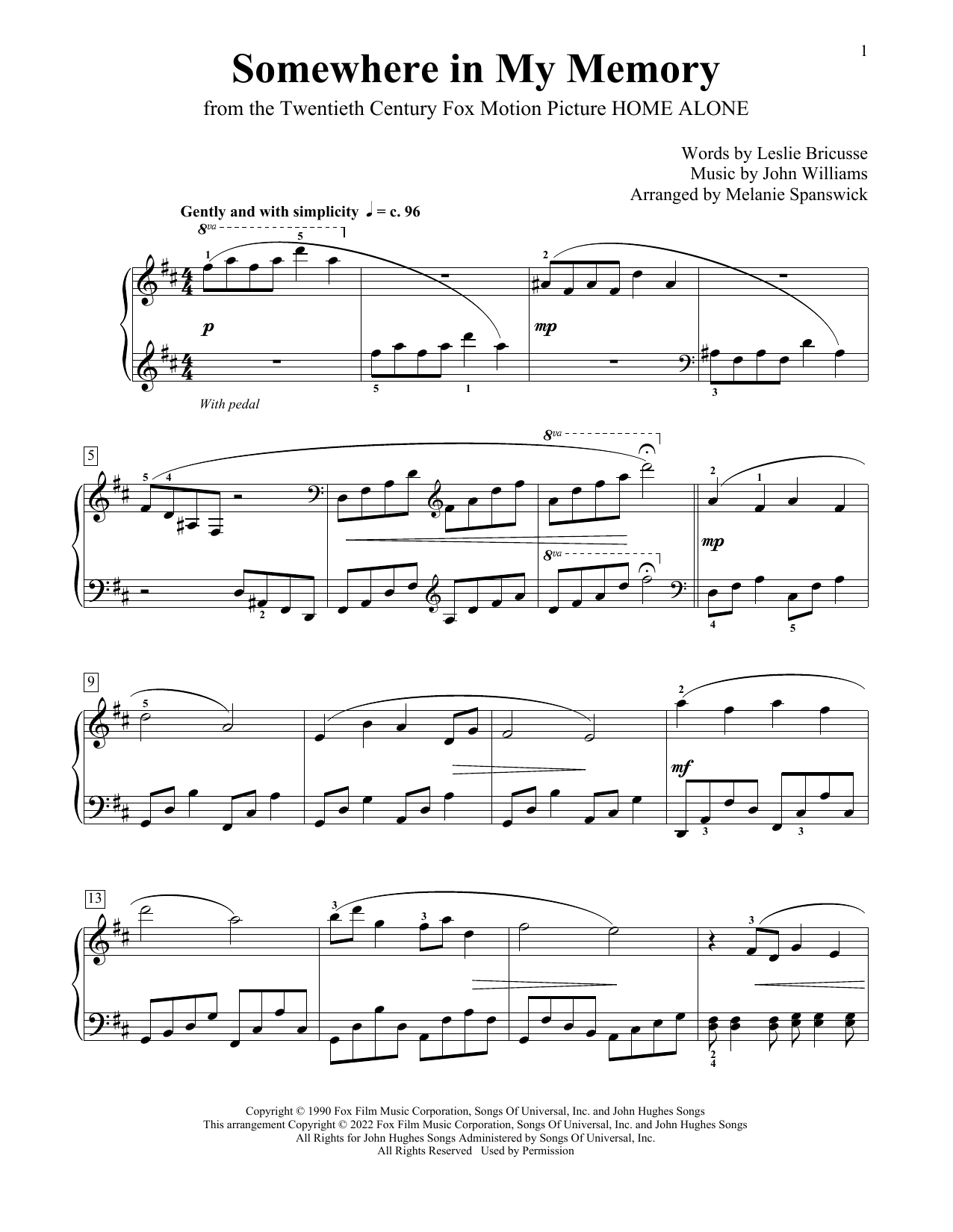 Produktgalerie: Seite 1 von 1 Somewhere In My Memory (from Home Alone) (arr. Melanie Spanswick), John Williams, Klavier