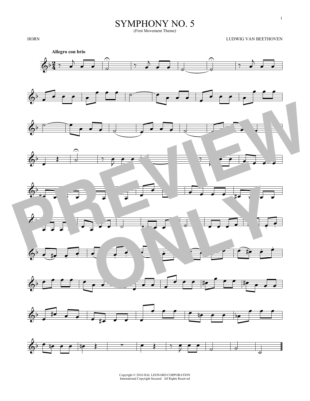 Produktgalerie: Seite 1 von 1 Symphony No. 5 In C Minor, First Movement Excerpt, Ludwig Van Beethoven, Horn