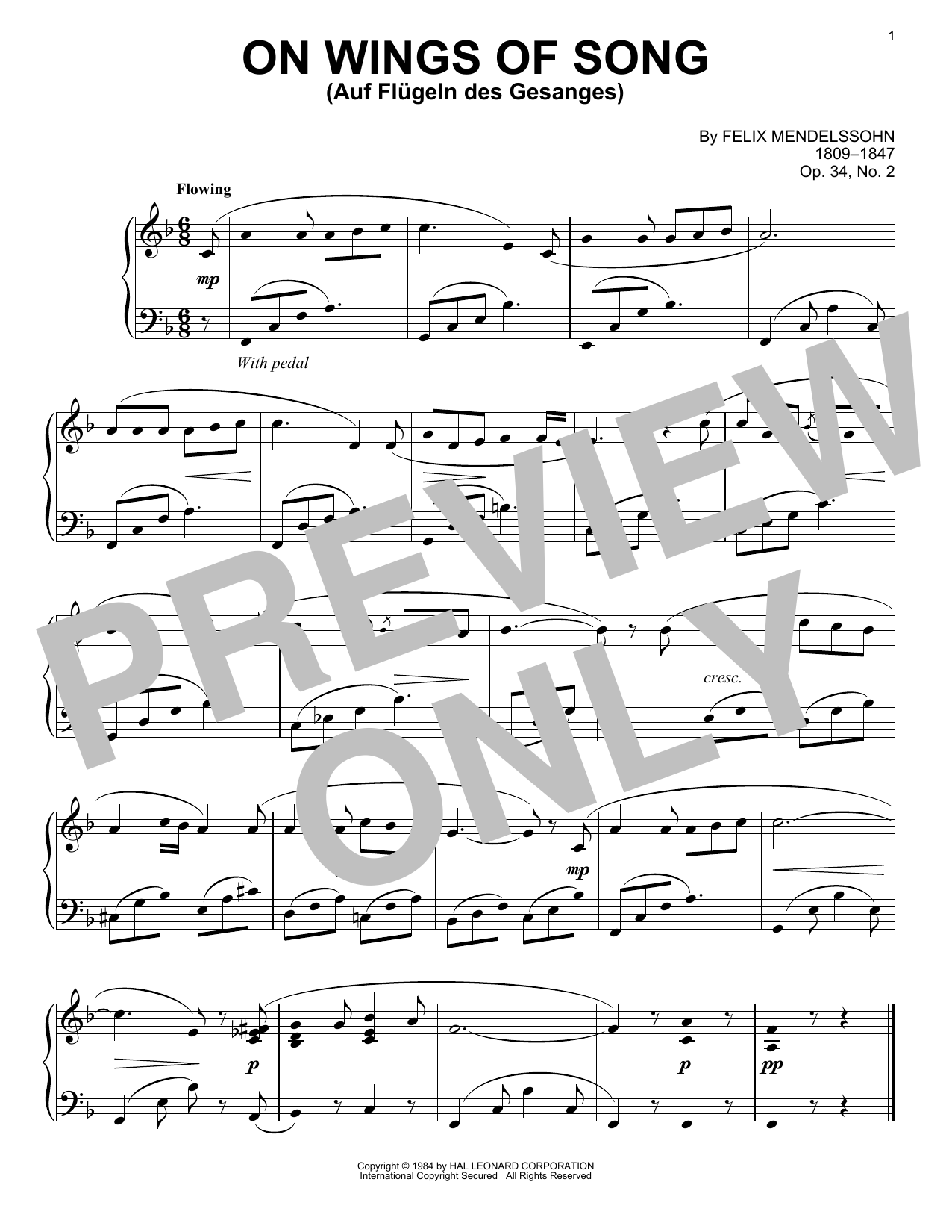 Product gallery: Page 1 of 1 On Wings Of Song, Felix Mendelssohn