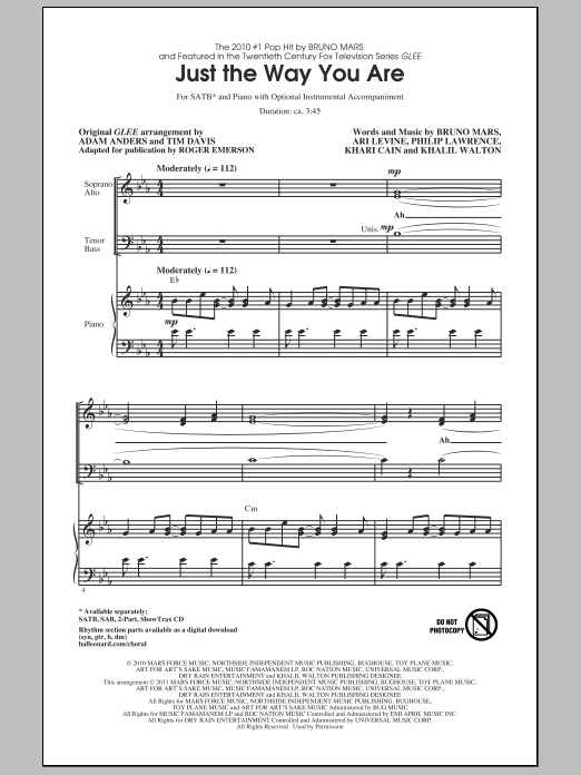Produktbild zu: Just The Way You Are (from Glee) (arr. Roger Emerson)