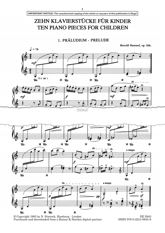 Produktgalerie: Seite 1 von 1 10 Piano Pieces for Children, Op. 56b, Bertold Hummel, Klavier