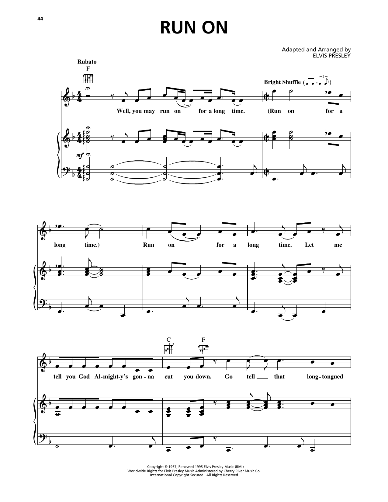 Produktgalerie: Seite 1 von 1 Run On, Elvis Presley, Gesang, Gitarre, Klavier