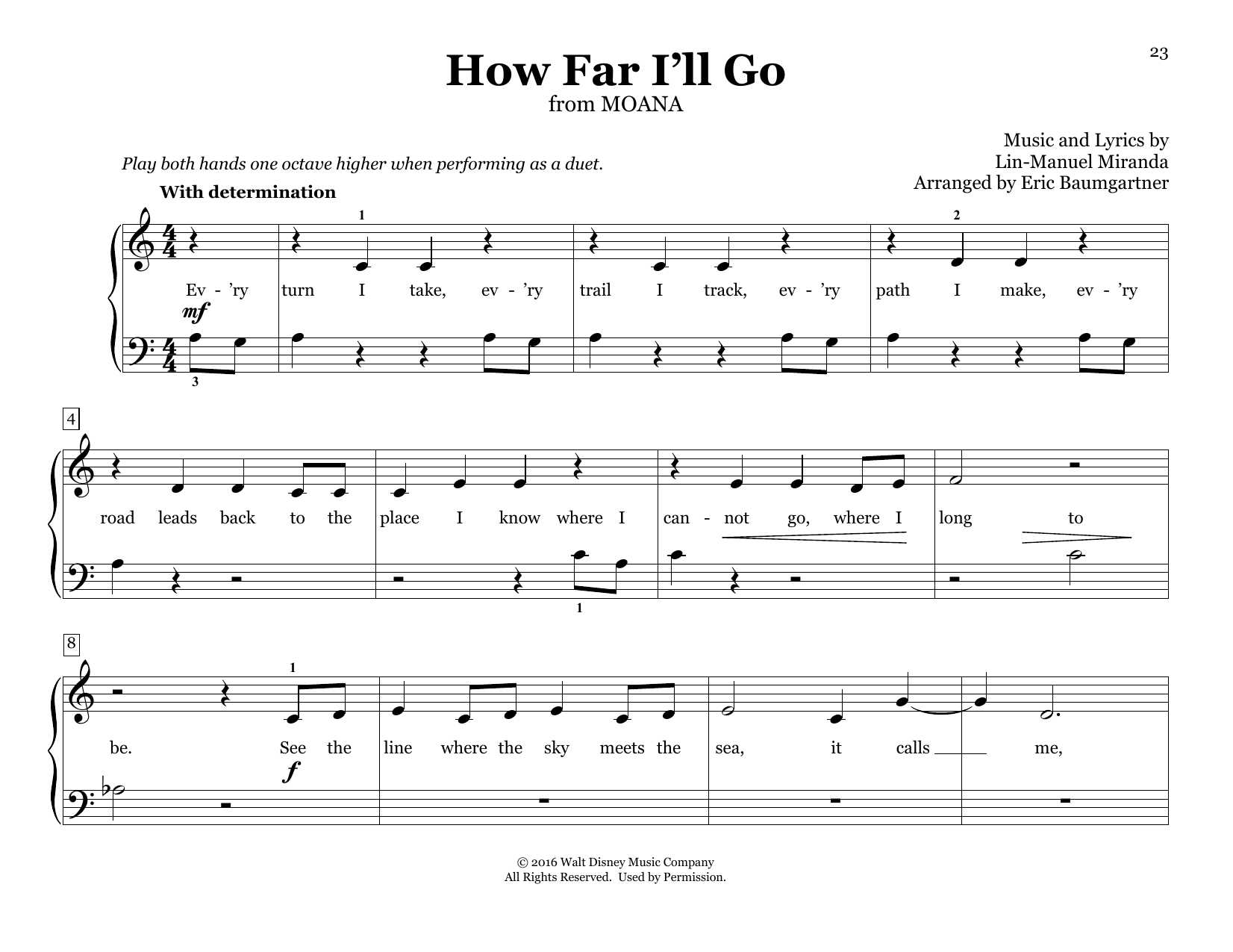 Product picture to: How Far I'll Go (from Moana) (arr. Eric Baumgartner)