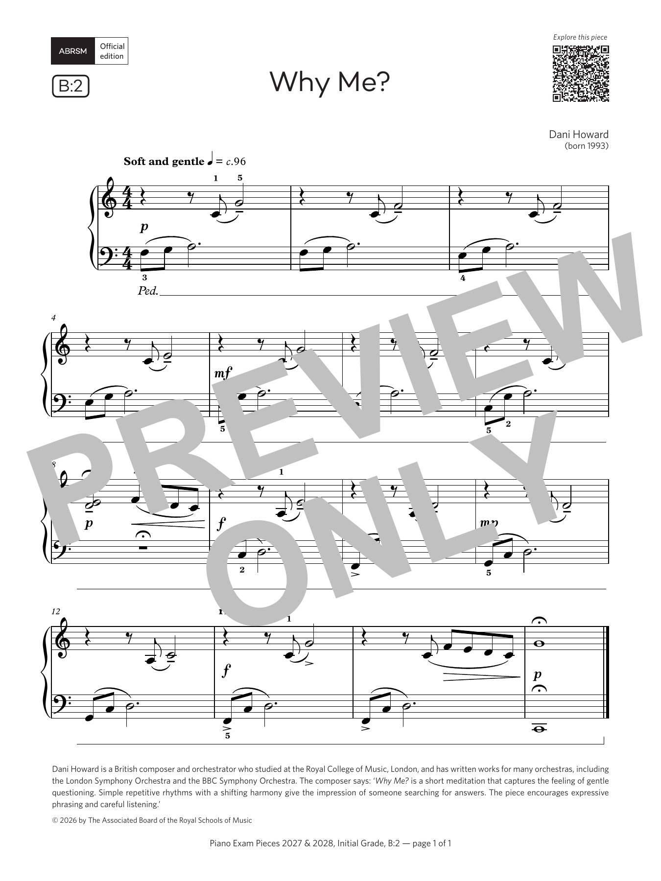Produktgalerie: Seite 1 von 1 Why Me? (Grade Initial, list B2, from the ABRSM Piano Syllabus 2027 & 2028), Dani Howard, Klavier