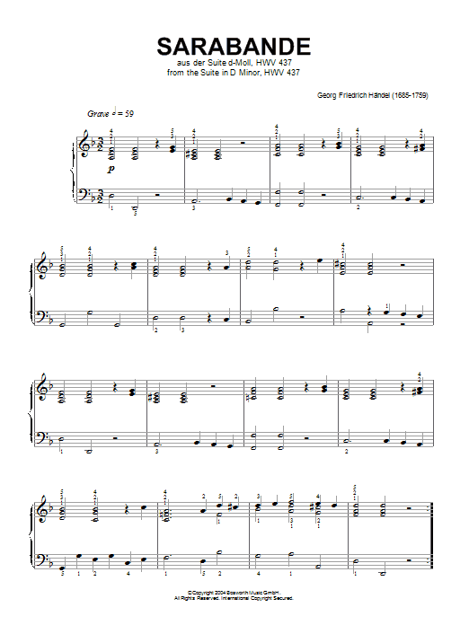 Product gallery: Page 1 of 1 Sarabande (from Harpsichord Suite in D Minor), George Frideric Handel