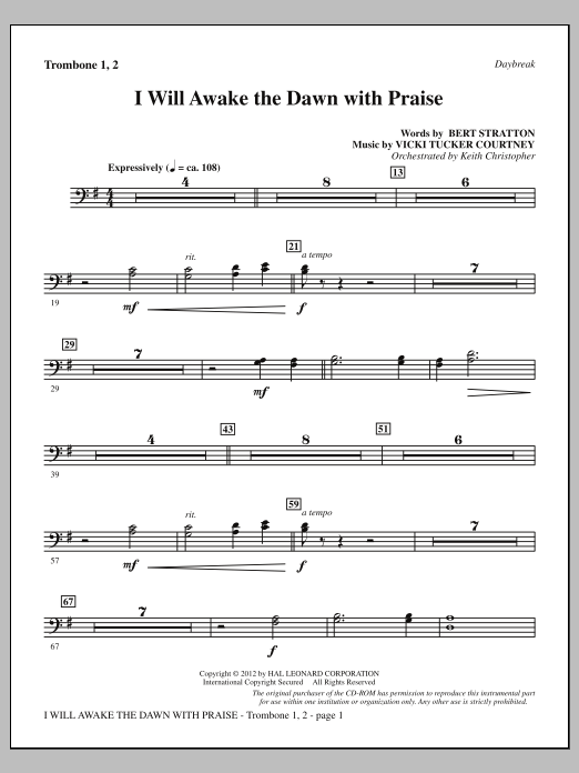 Product picture to: I Will Awake The Dawn With Praise - Trombone 1 & 2