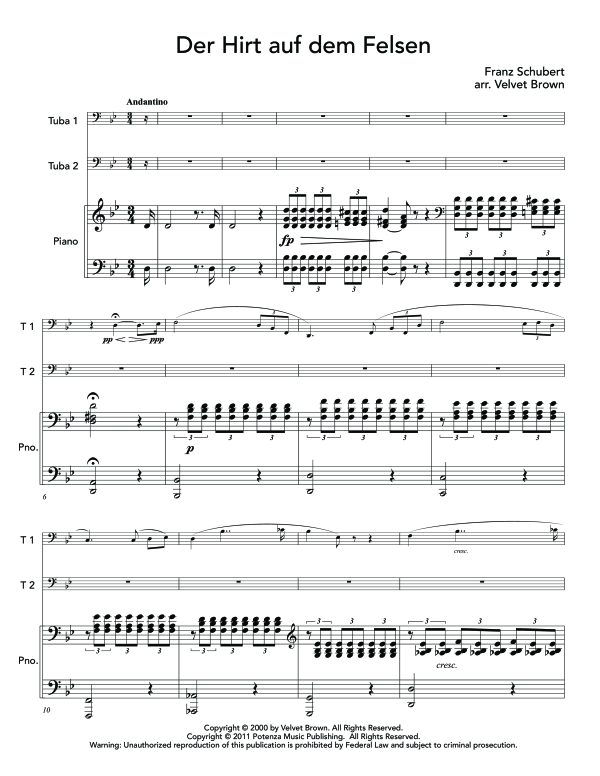 Produktgalerie: Seite 1 von 11 Der Hirt auf dem Felsen , , (Trio 2x Tuba + Klavier)