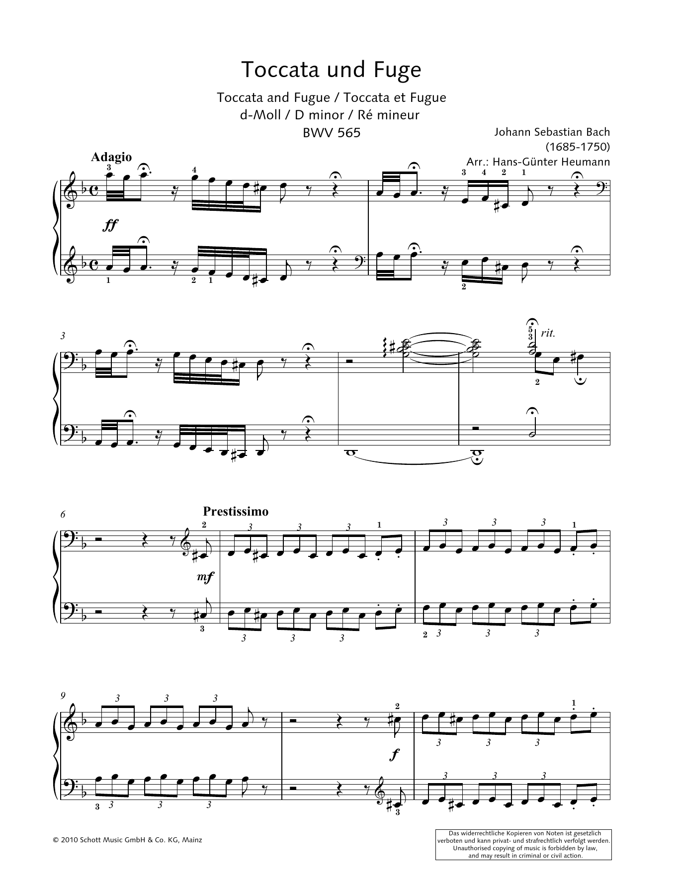 Produktgalerie: Seite 1 von 1 Toccata and Fugue in D Minor (arr. Hans-Gunter Heumann), Johann Sebastian Bach, Klavier