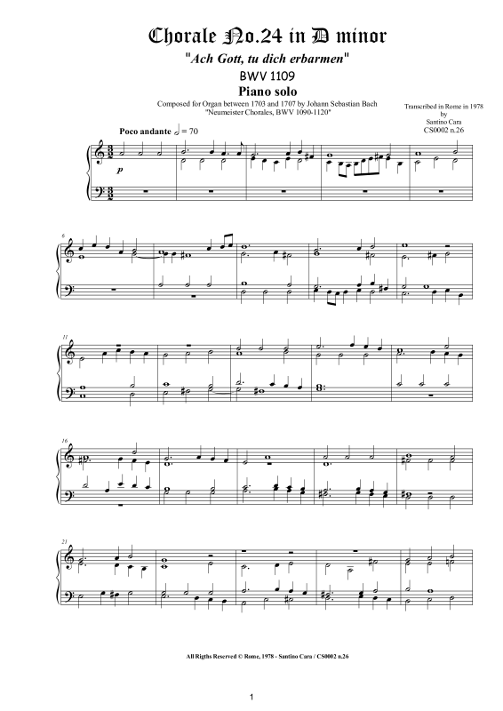Product picture to: Choral No.24 in D-Moll (Ach Gott, tu dich erbarmen) BWV 1109Johann Sebastian Bach
