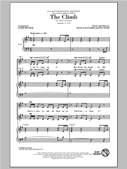 Produktbild zu: The Climb (from Hannah Montana: The Movie) (arr. Mark Brymer)