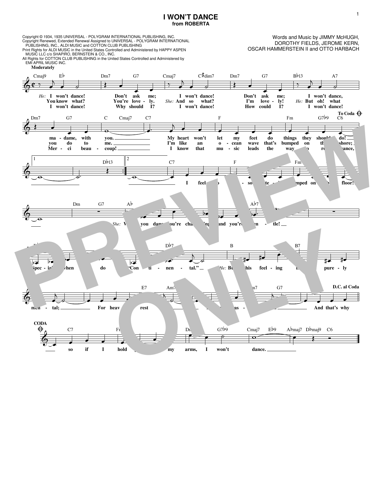 Product picture to: I Won't Dance (from Roberta)