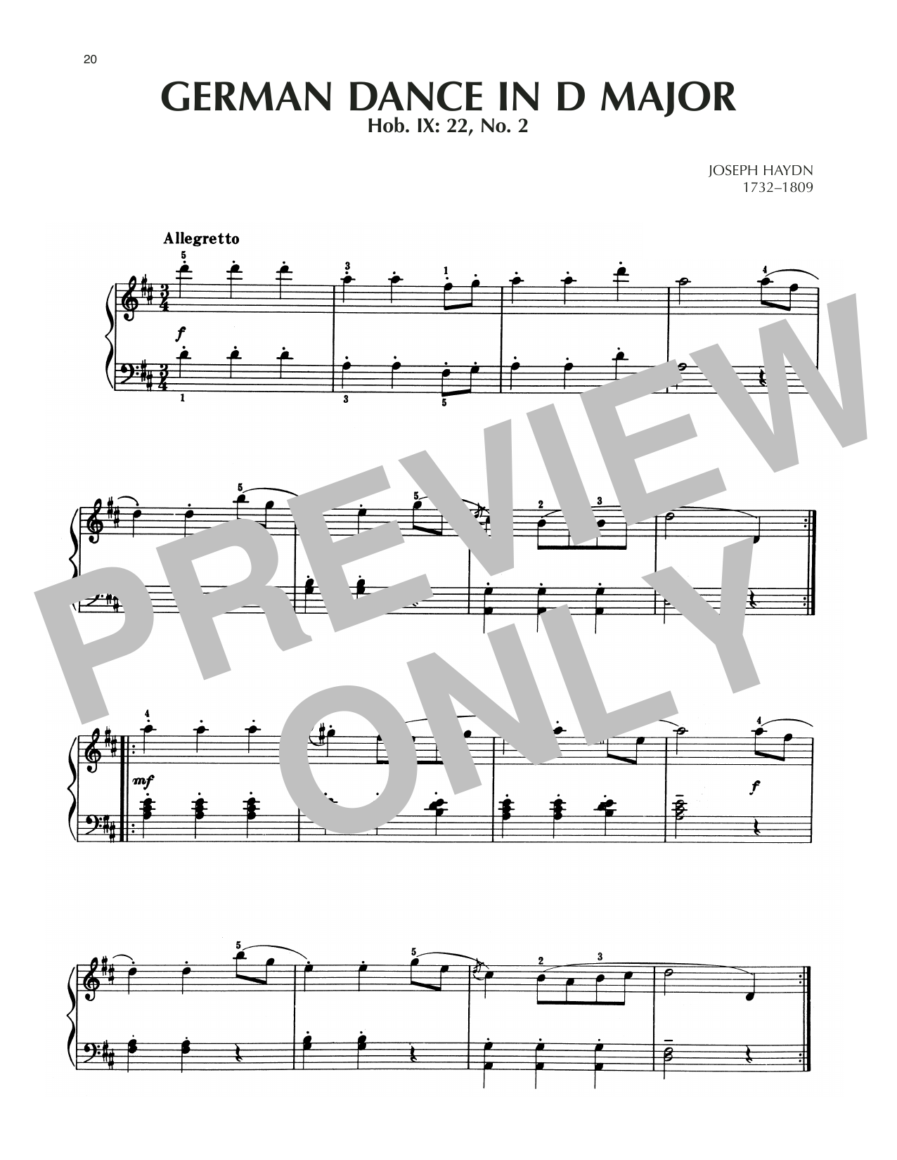 Product gallery: Page 1 of 1 German Dance In D Major, Hob. IX: 22, No. 2, Franz Joseph Haydn