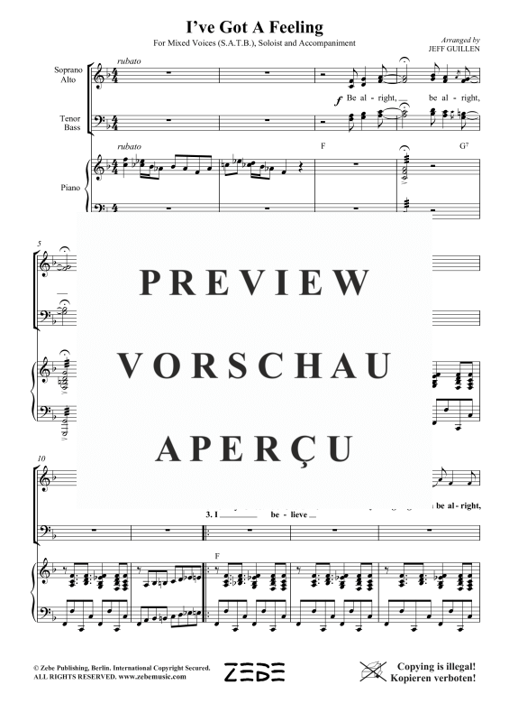 Produktgalerie: Seite 6 von 9 I´ve Got a Feeling, , Gemischter Chor SAB, Sopran Solo und Klavier