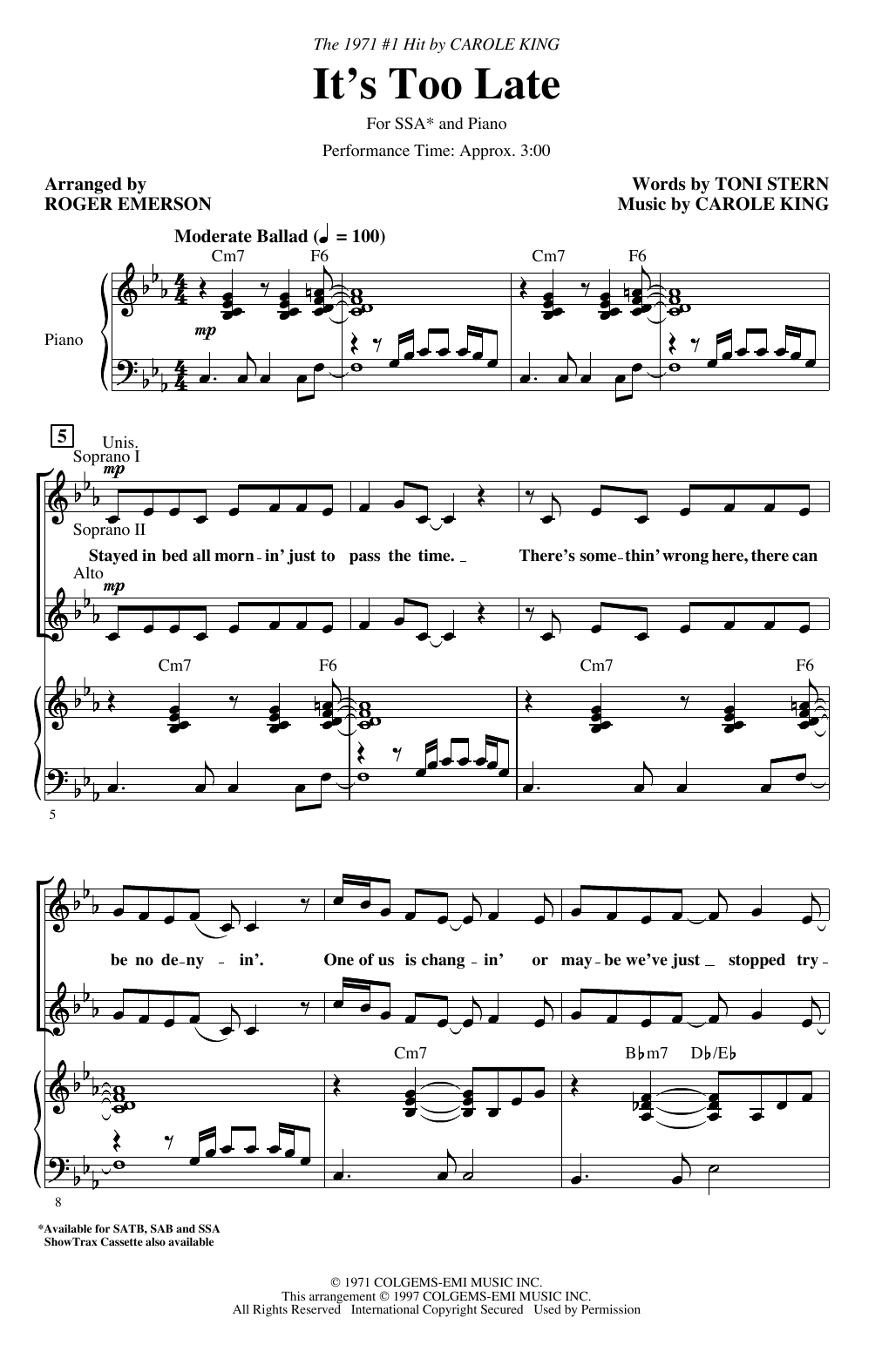 Produktgalerie: Seite 1 von 1 It's Too Late (arr. Roger Emerson), Carole King, Chor
