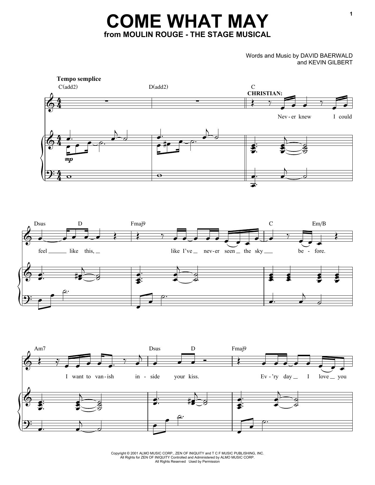Produktgalerie: Seite 1 von 1 Come What May (from Moulin Rouge! The Musical), Moulin Rouge! The Musical Cast, Gesang, Klavier