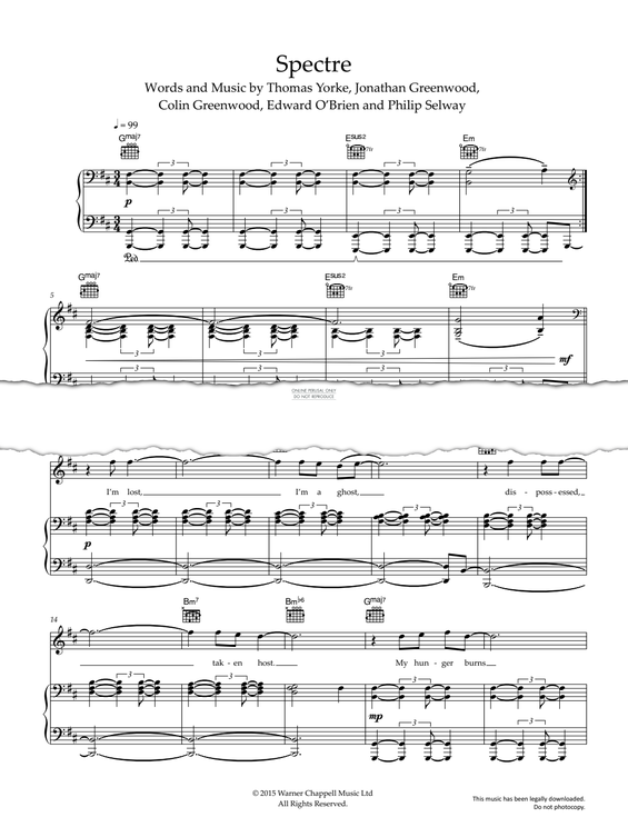 Produktgalerie: Seite 1 von 1 Spectre, Radiohead, Gesang, Gitarre, Klavier
