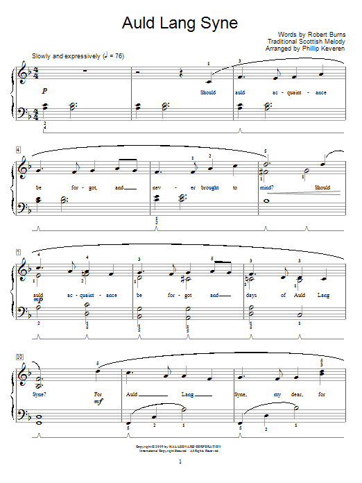 Product gallery: Page 1 of 1 Auld Lang Syne (arr. Phillip Keveren), Robert Burns
