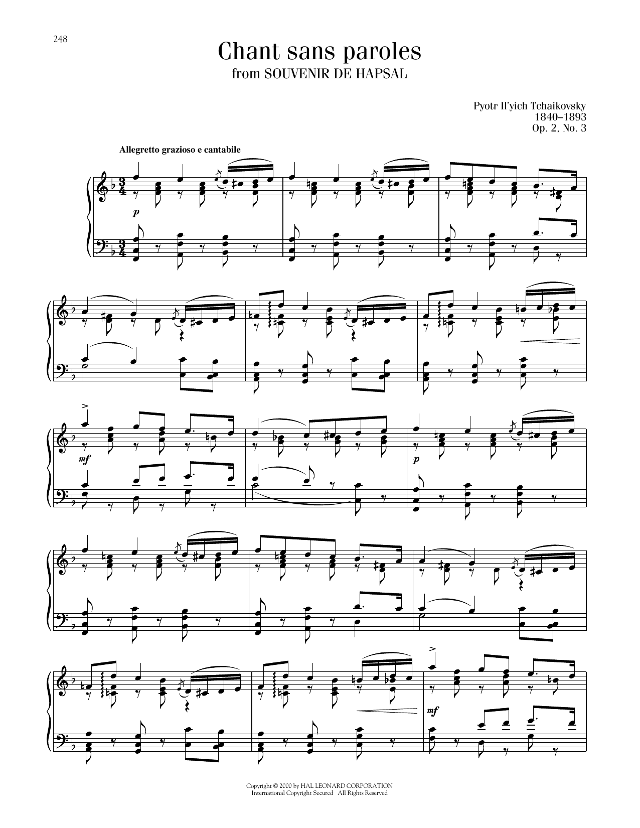 Produktbild zu: Chant Sans Paroles, Op. 2, No. 3